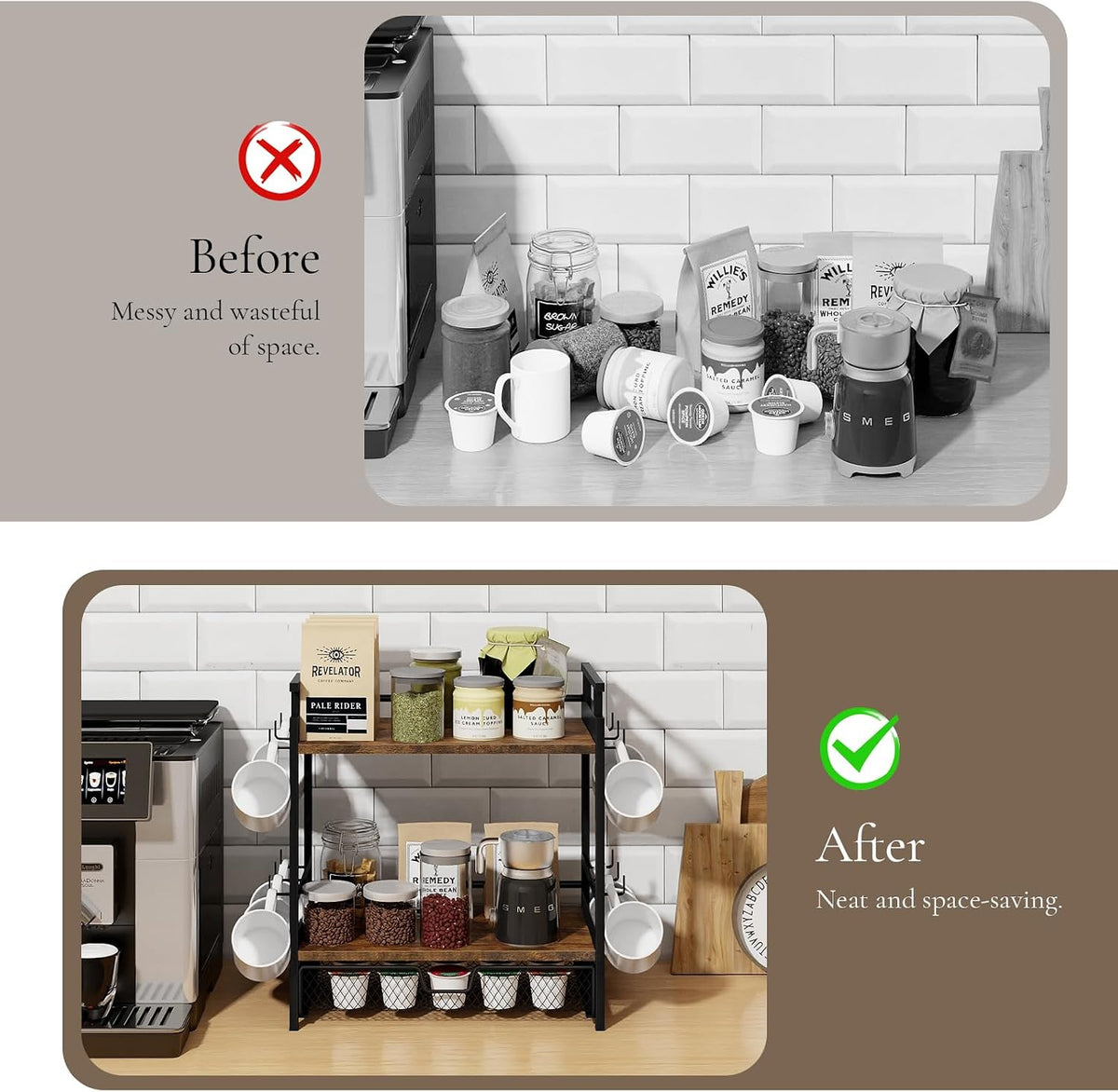 Coffee Bar Organizer for Countertop, Coffee Station Organizer