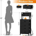 REAHOME 41 Inch LED Nightstand with Charging Station Dark Gray