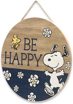 Peanuts Snoopy Be Happy Round Hanging Wood Wall Decor
