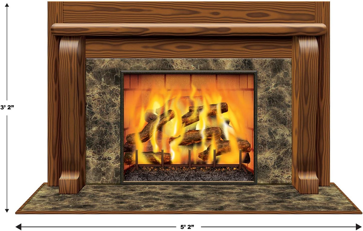 Beistle Fireplace Insta-Views – 3-Pack Wall Scenes with Realistic Burning Fire Image Printed on Thin Clear Plastic, Cozy Hearth Look for Christmas Holiday or Winter Parties, 3' 2" x 5' 2"
