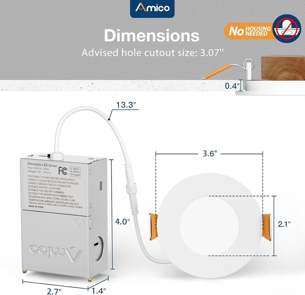 Amico 36 Pack 3 Inch LED Recessed Lighting, Canless Wafer Downlight, White