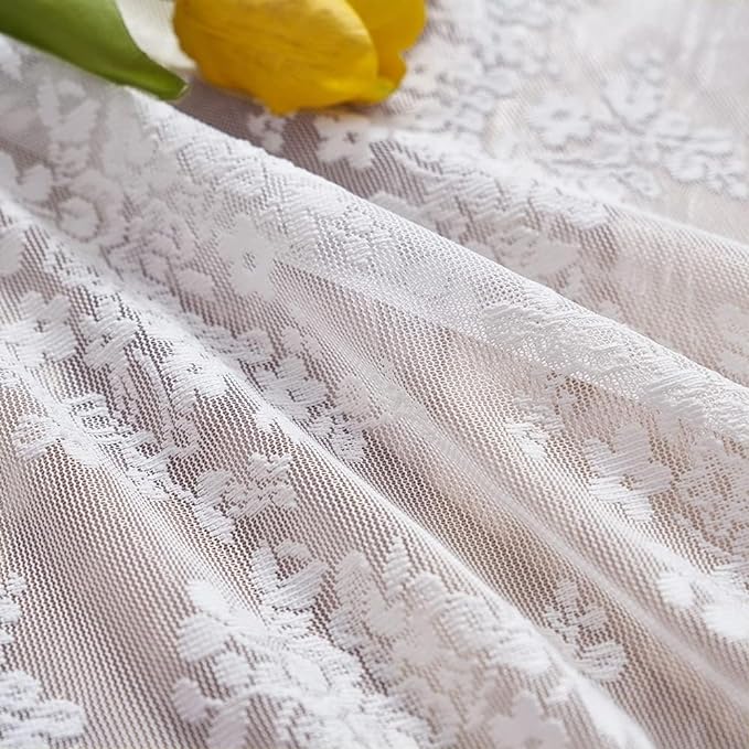 YJ YANJUN Vintage Lace Curtains 30 Inch Length Pair Short White Sheer Kitchen - Image 5