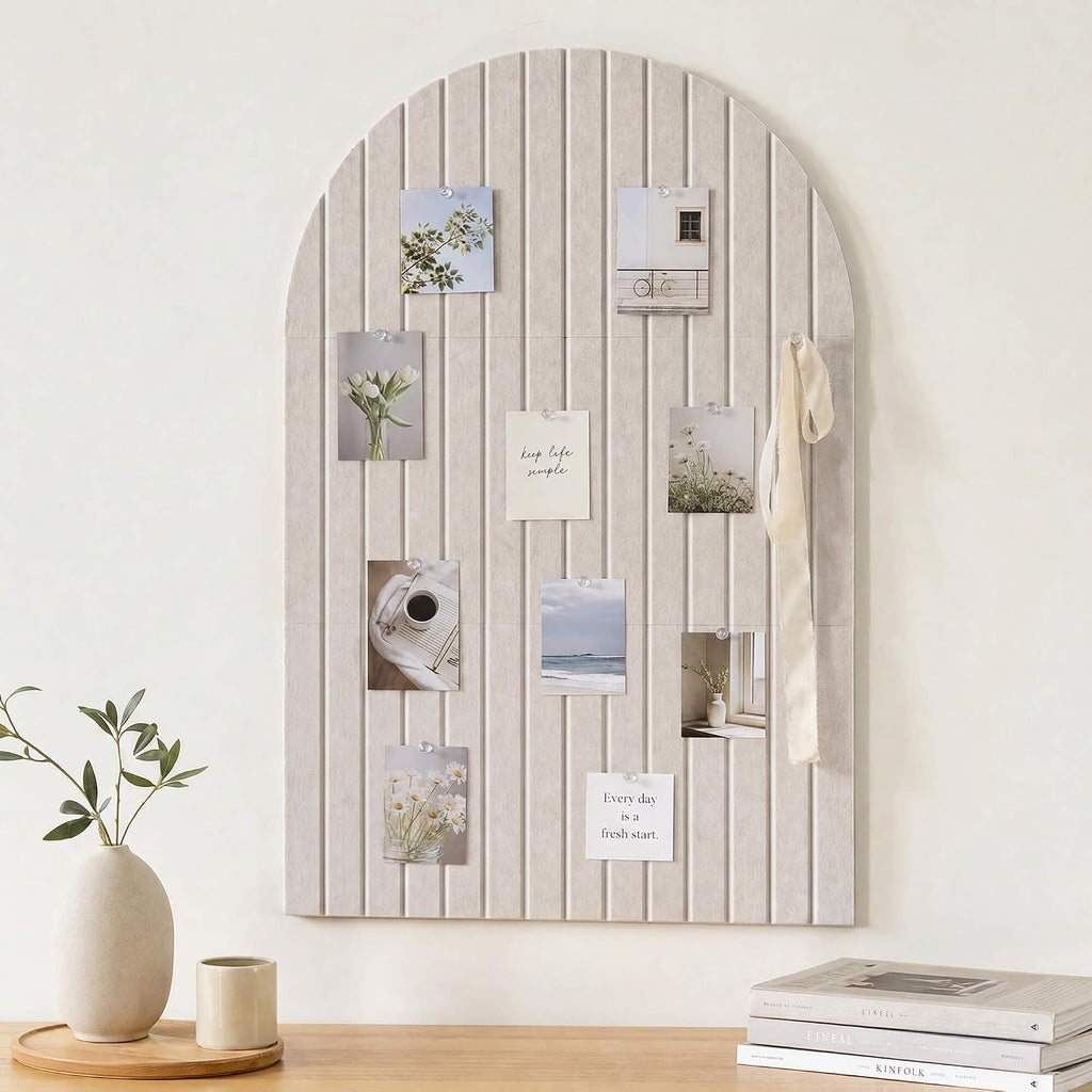 Large Arched Felt Bulletin Board, 35x24 Inch, with 6 Customizable Adhesive Tiles and Pins, for Office Wall Decor, Photo Display (Beige, Arched - 35 x 24 Inches)