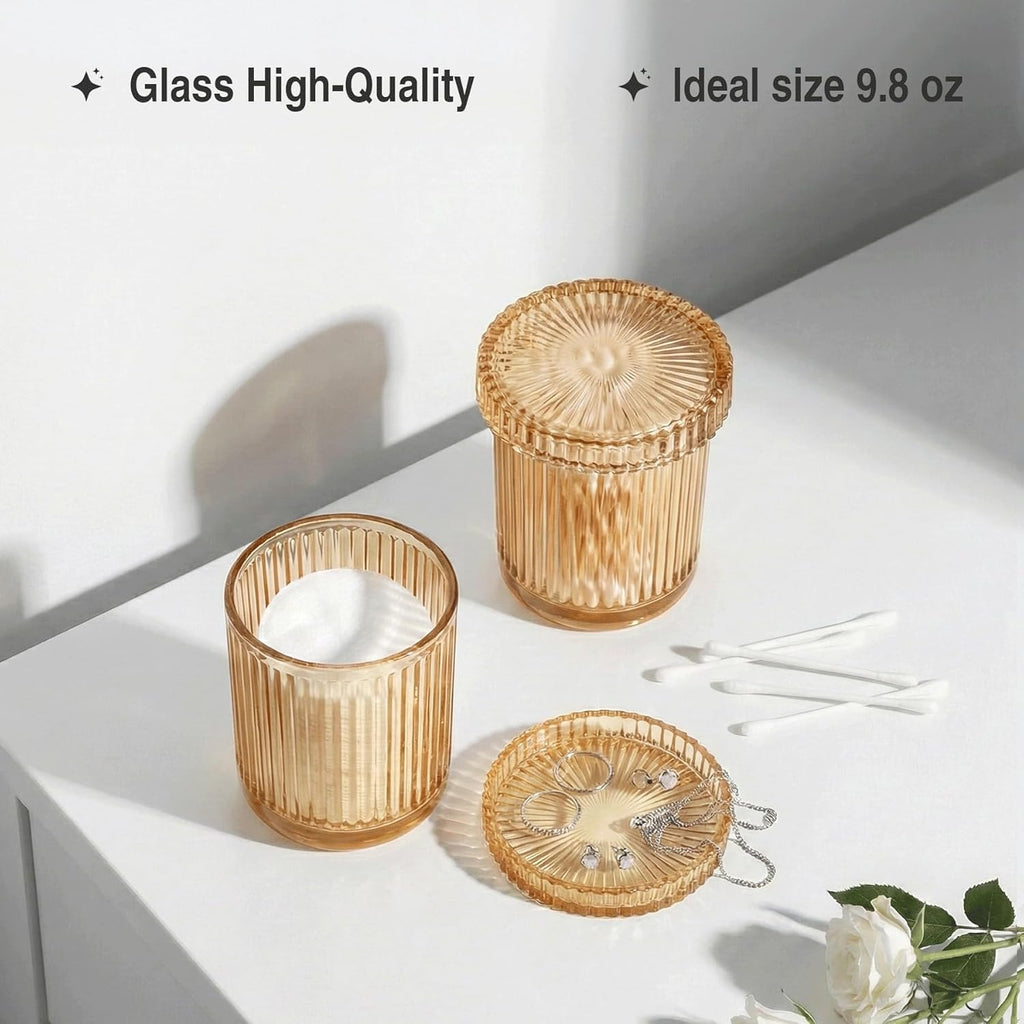 Amber Thick Glass Bathroom Qtip Holder, 2 Pack
