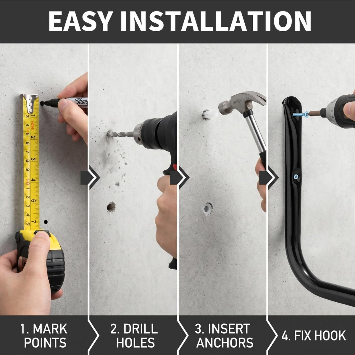 Garage Storage Jumbo Arm Hook Heavy Duty Wall Mount Organizer Utility Garden Hanger with EVA Protector (6 Pcs 13" J Hooks)
