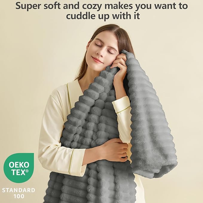 HIMEET Grey Ribbed Queen Size Blanket - Image 2