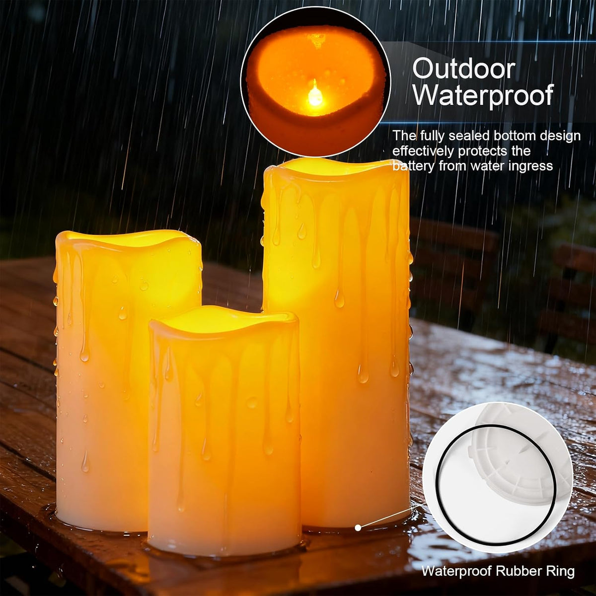 Amagic Waterproof Outdoor Flameless LED Pillar Candles with Remote Timer