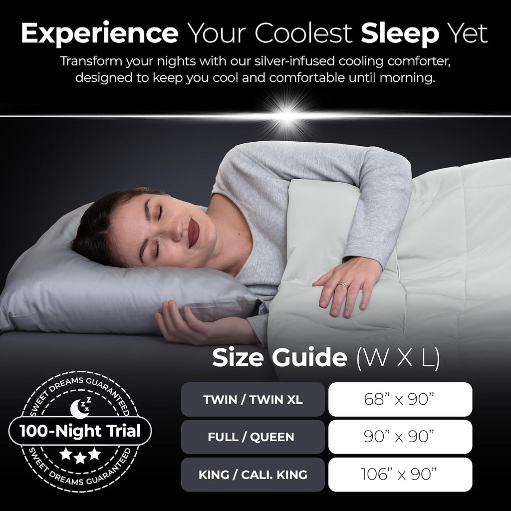 Silvery Cooling Comforter – Award-Winning Self-Cooling Blanket for Hot Sleepers with Self-Cleaning NEW, (Arctic White, Cali, King)