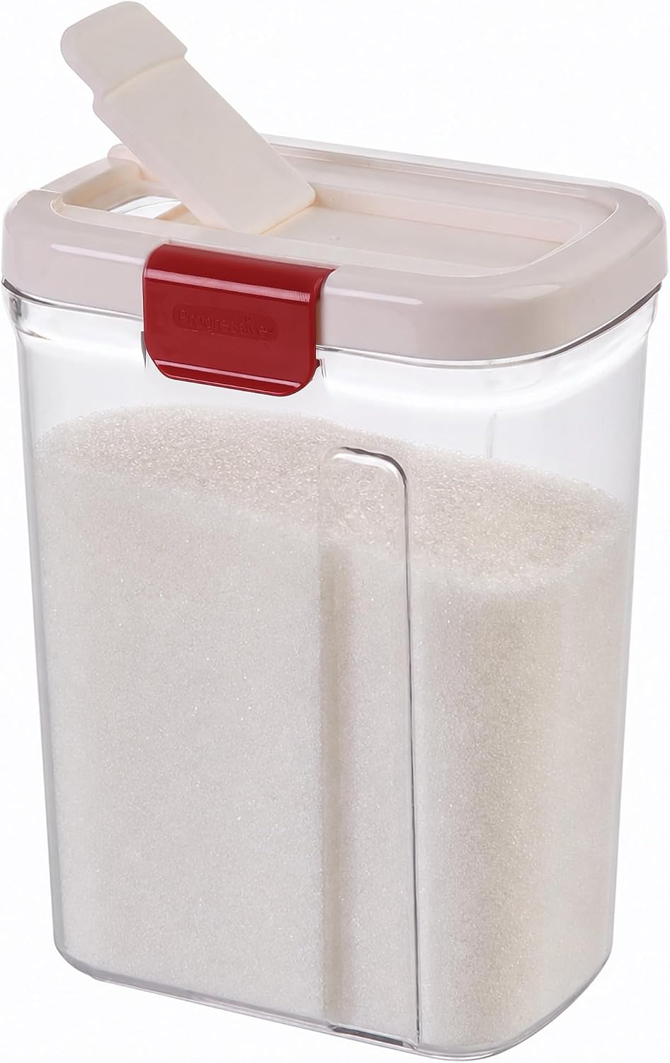 Progressive PrepSolutions Sugar Keeper – Airtight Storage Container for Keeping Sugar Fresh, BPA-Free, 4 lb Capacity, Easy Pour Design, White/red