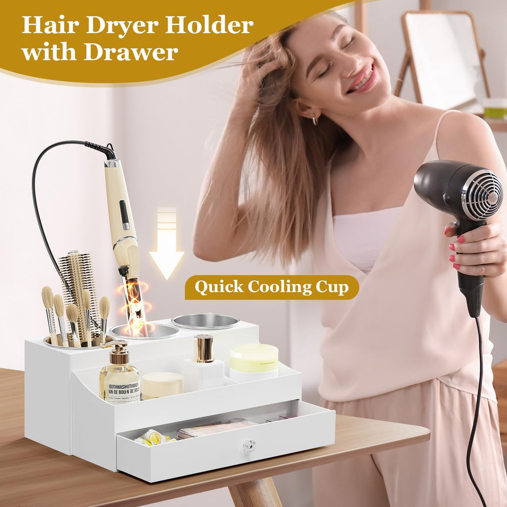 White Hot Hair Styling Tool Organizer with Drawer & 3 Cooling Cups