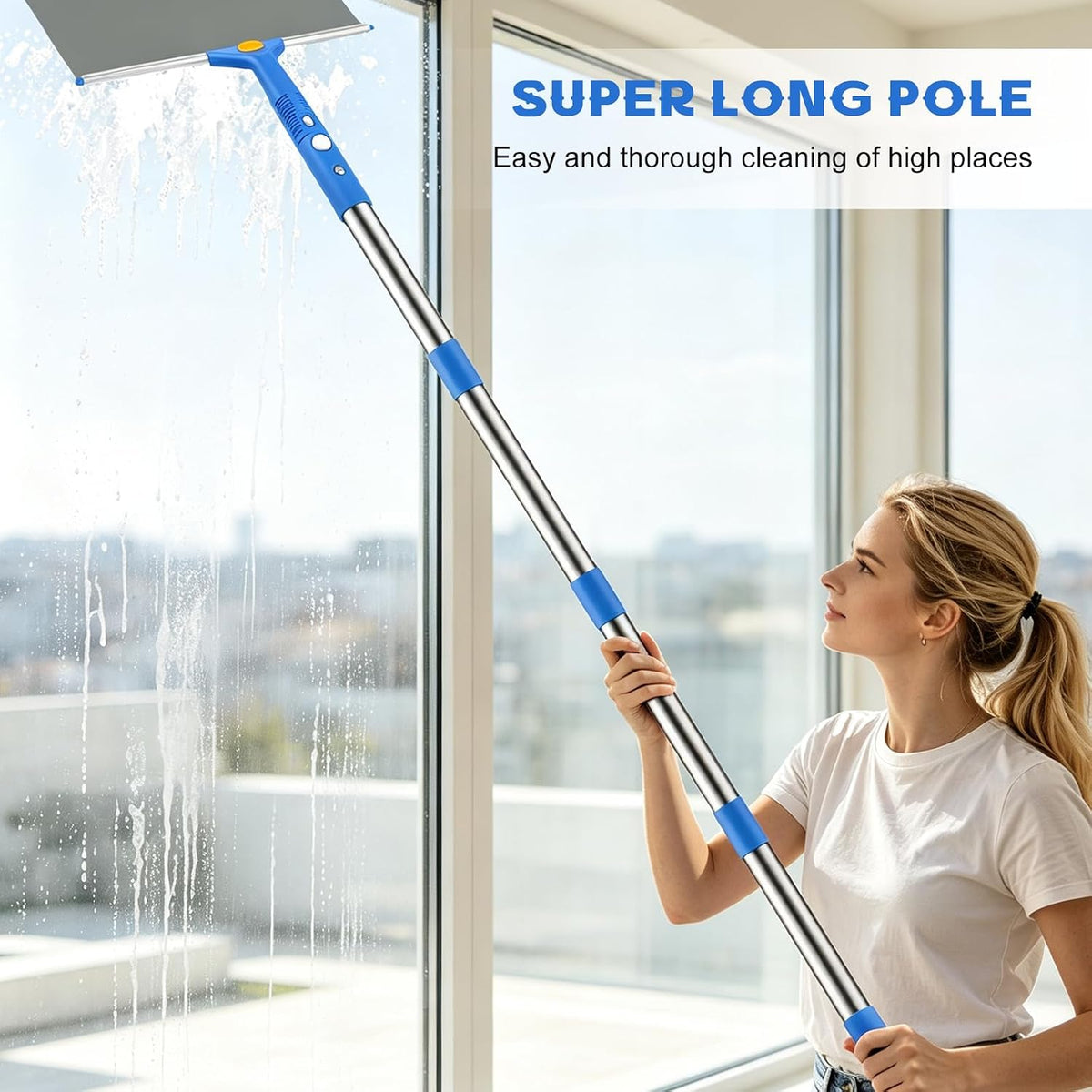 Window Cleaning Kit with Bucket 3 Gallon for Home Outdoor, Blue