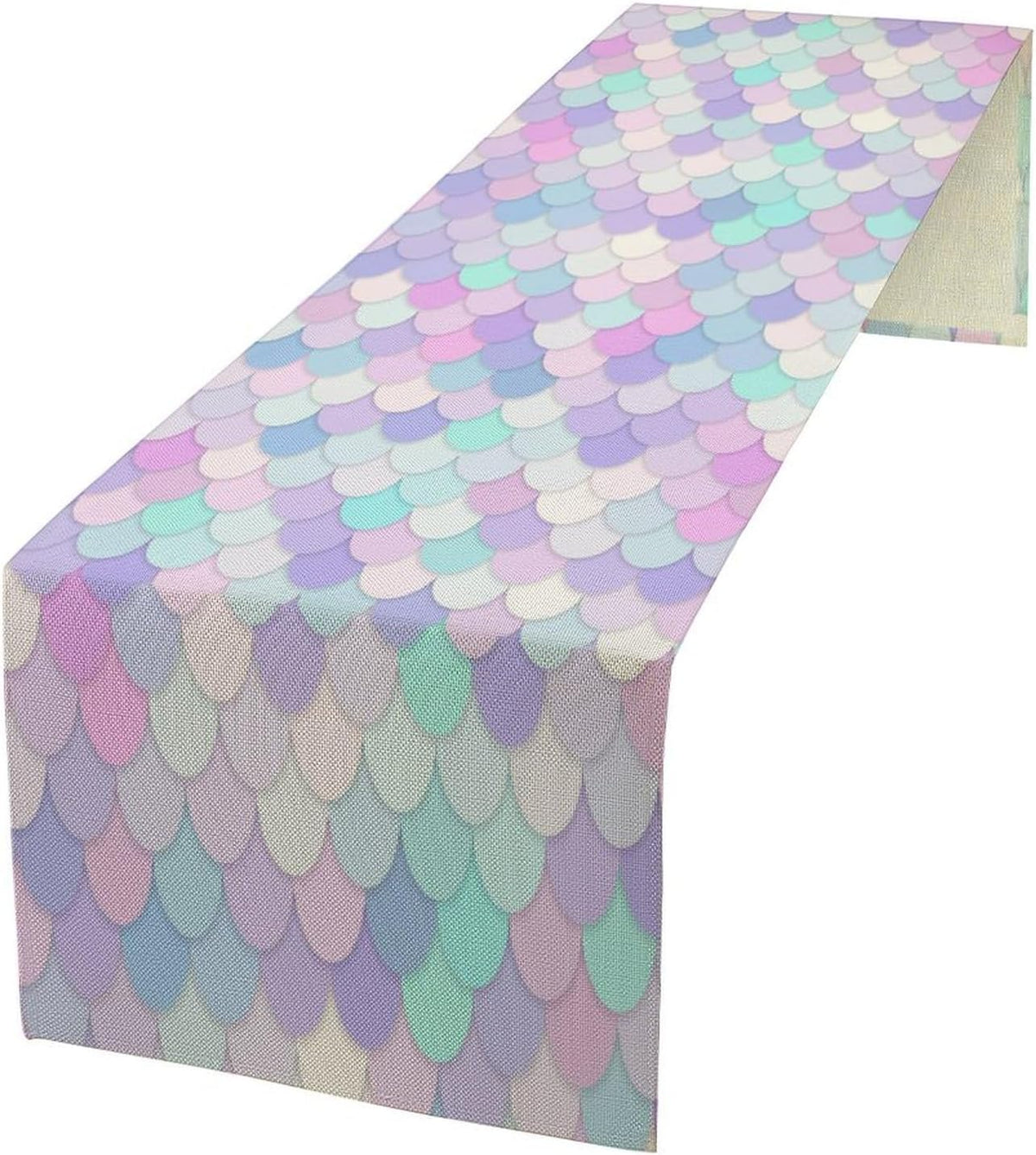 Mermaid Scales Table Runner Sea Theme Magic Blue Purple Pink Watercolor Scales Pattern Printed Linen Table Runner for Home Kitchen Dining Table Decoration,13x108 Inch