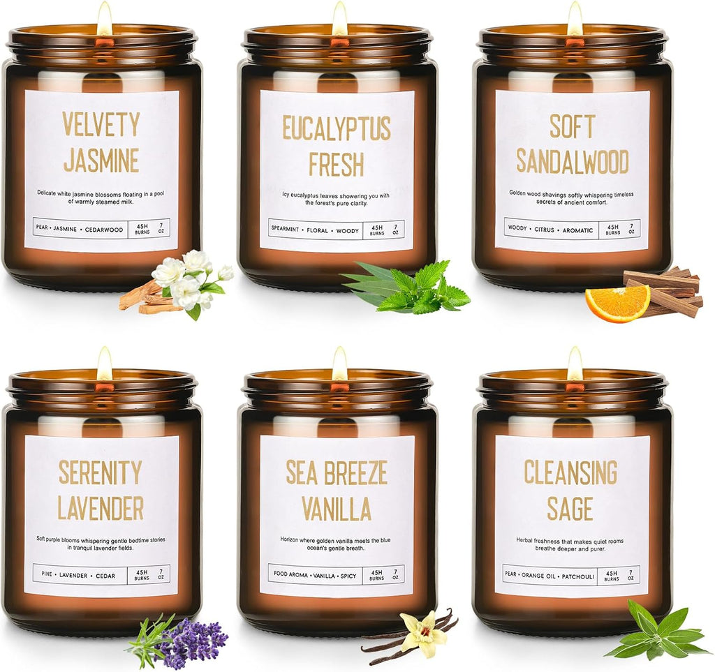 Scented Candles for Home, 6-Pack Soy Candle Gift Set, Up to 300 Hours