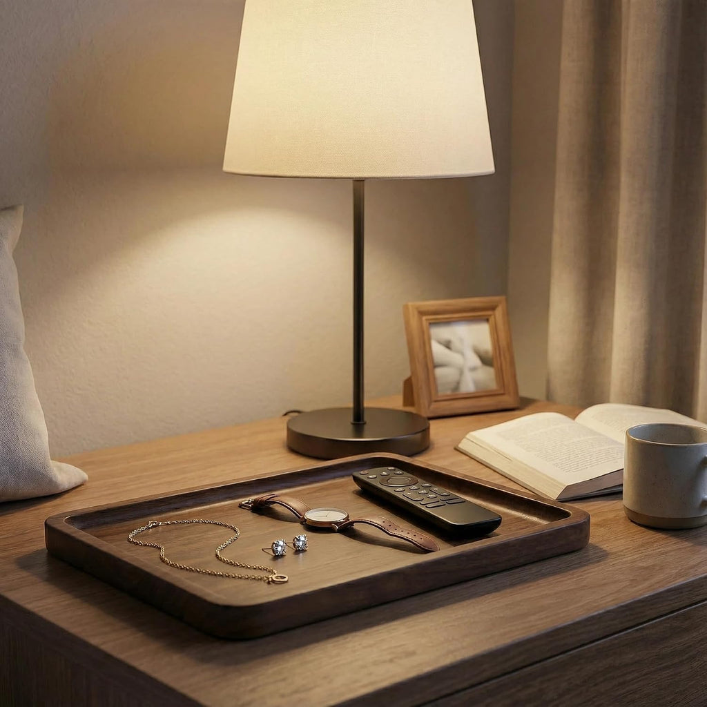 Solid Walnut Small Serving Tray - 11.81" x 7.8" x 0.79" One Piece Walnut Tray 1/4‘’ deep for Coffee Table, Breakfast,Bathroom Vanity, Perfume Display,Home Decor, Natural Finish, No Glue Joints