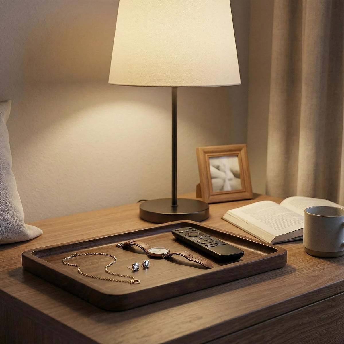 Solid Walnut Small Serving Tray - 11.81" x 7.8" x 0.79" One Piece Walnut Tray 1/4‘’ deep for Coffee Table, Breakfast,Bathroom Vanity, Perfume Display,Home Decor, Natural Finish, No Glue Joints