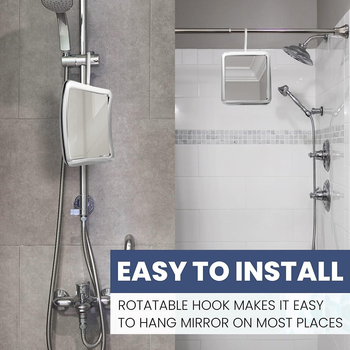 MIRRORVANA Hanging Fogless Shower Mirror for Shaving, 6.3" x 6.3" (Chrome)
