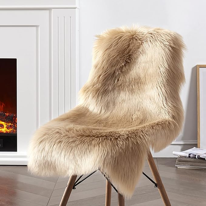 Ciicool Faux Sheepskin Rugs Soft Faux Fur Rug Beige Fluffy Rug Chair Couch - Image 8