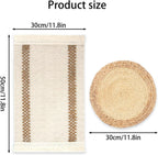 Boho Table Runner & 6-Piece Woven Placemats Set - Natural Cotton Burlap & Water Straw Combination, Bohemian Dining Decor for Kitchen & Parties