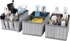 Cosmetic Storage Bins Makeup Organizer, Adjustable Multifunction Storage Box Desk Drawer Divider for Makeup Brushes, Bathroom Countertop or Dresser, Set of 3 (Grey)