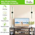 Depuley Wall Sconces Battery Operated: Set of 2 Wireless Wall Lights with Remote for Bedroom - Rechargeable 15 Colors Black Wall Lamp for Living Room Hallway Home Decor