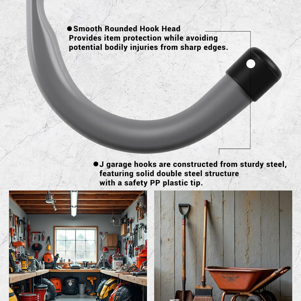 Garage Hooks, 4 Inch Heavy Duty Steel J Hooks for Wall, 12 Pack, Gray
