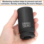 HARFINGTON 4 Point Square Socket 3/4" Drive 24mm Metric CR-MO Phosphate Blackening Standard Wheel Impact Sockets for Auto Repair Mechanical Maintenance Home Install