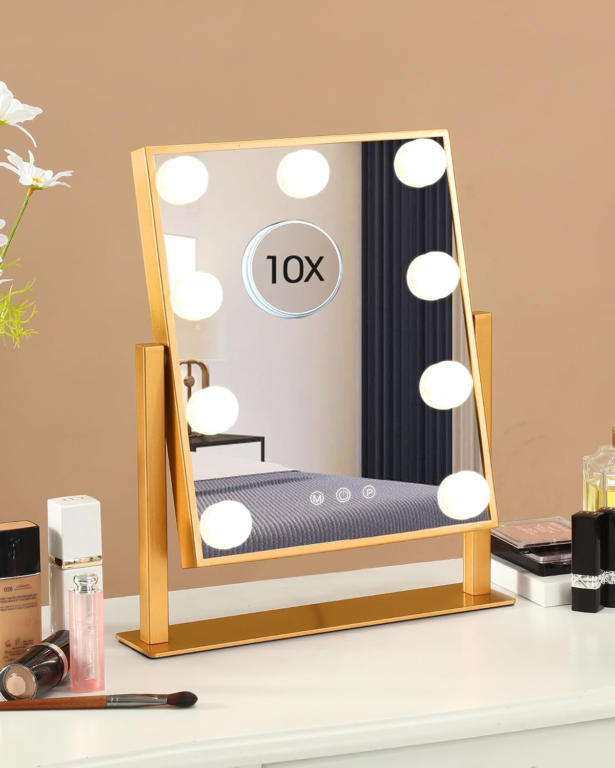 BWLLNI Lighted Makeup Mirror, Gold Vanity Mirror with Lights,9 LED Bulbs