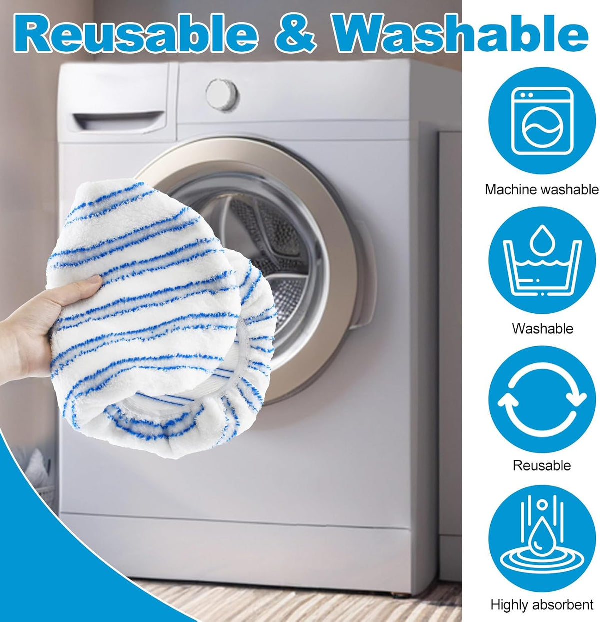 4 Pack Mop Heads Replacements for Ocedar Hardwood Floor 'N More Microfiber Mops,Terry Cloth Mops Refills 15 x 8 Flat Dust Mop Pads for O Cedar mop,Washable&Reusable Mopping Pads (Handle Not Included)