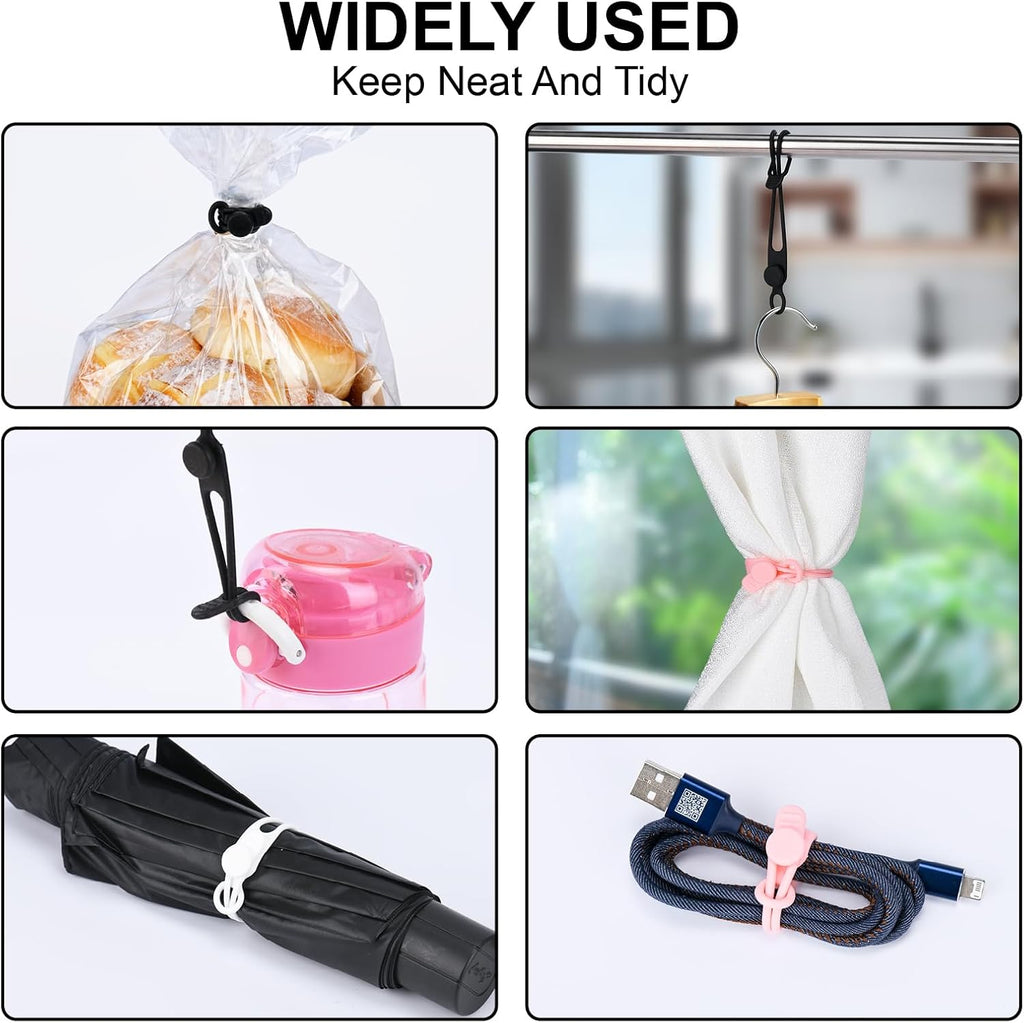 32Pcs Silicone Cable Ties, Data Cable Organizer Silicone Cable Straps Cord Ties Wrap Reusable Wire Organizers Elastic Cables Cord Management Organizers for Electronics, Home, Office, School, Travel