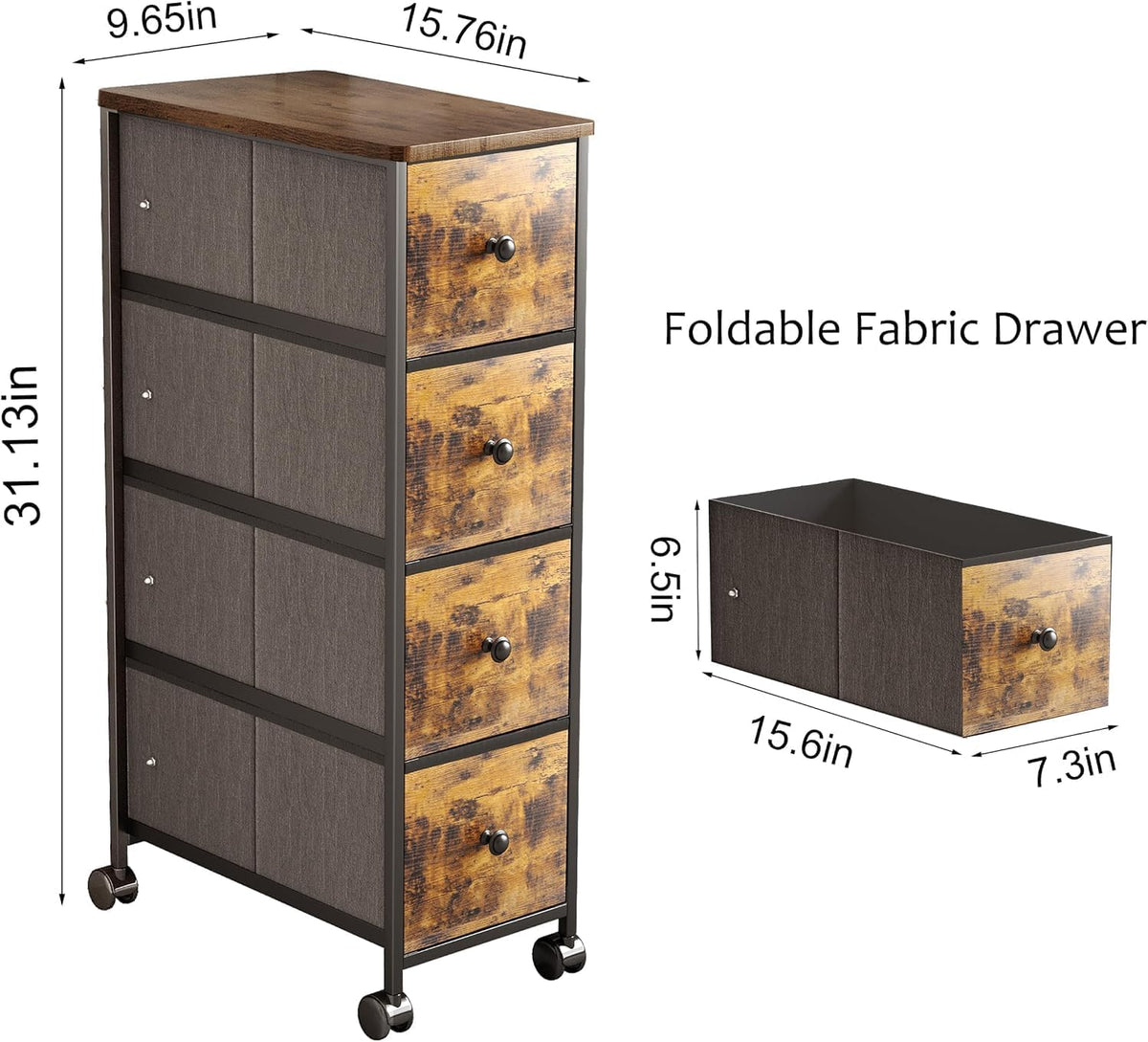 Narrow Nightstand with 4 Drawers, Slim Bedside Table for Small Space