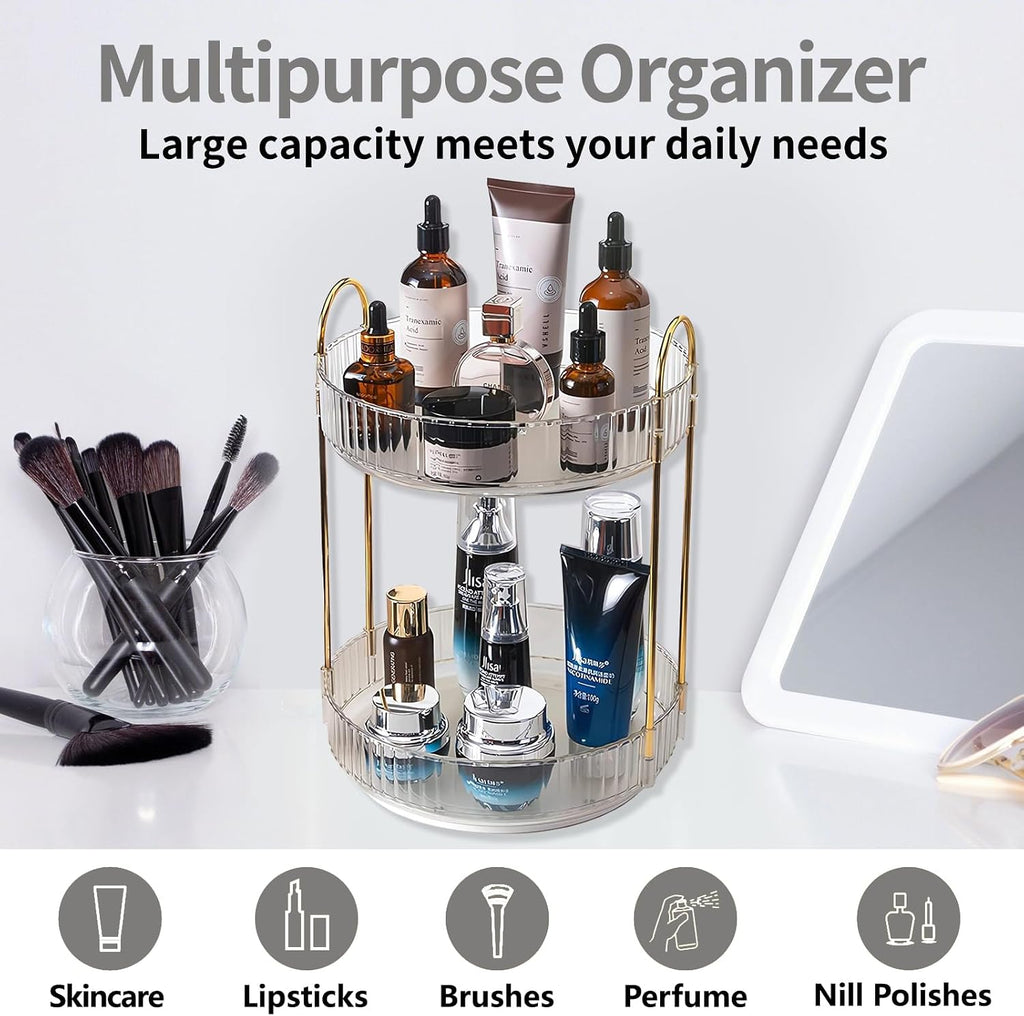 360 Rotating Makeup Organizer,2 Tier Large Capacity Make Up Organizers and Storage,Skincare Perfume Vanity Organizers,Bathroom Cosmetics Storage Organizer Countertop(Clear-2 Tier)