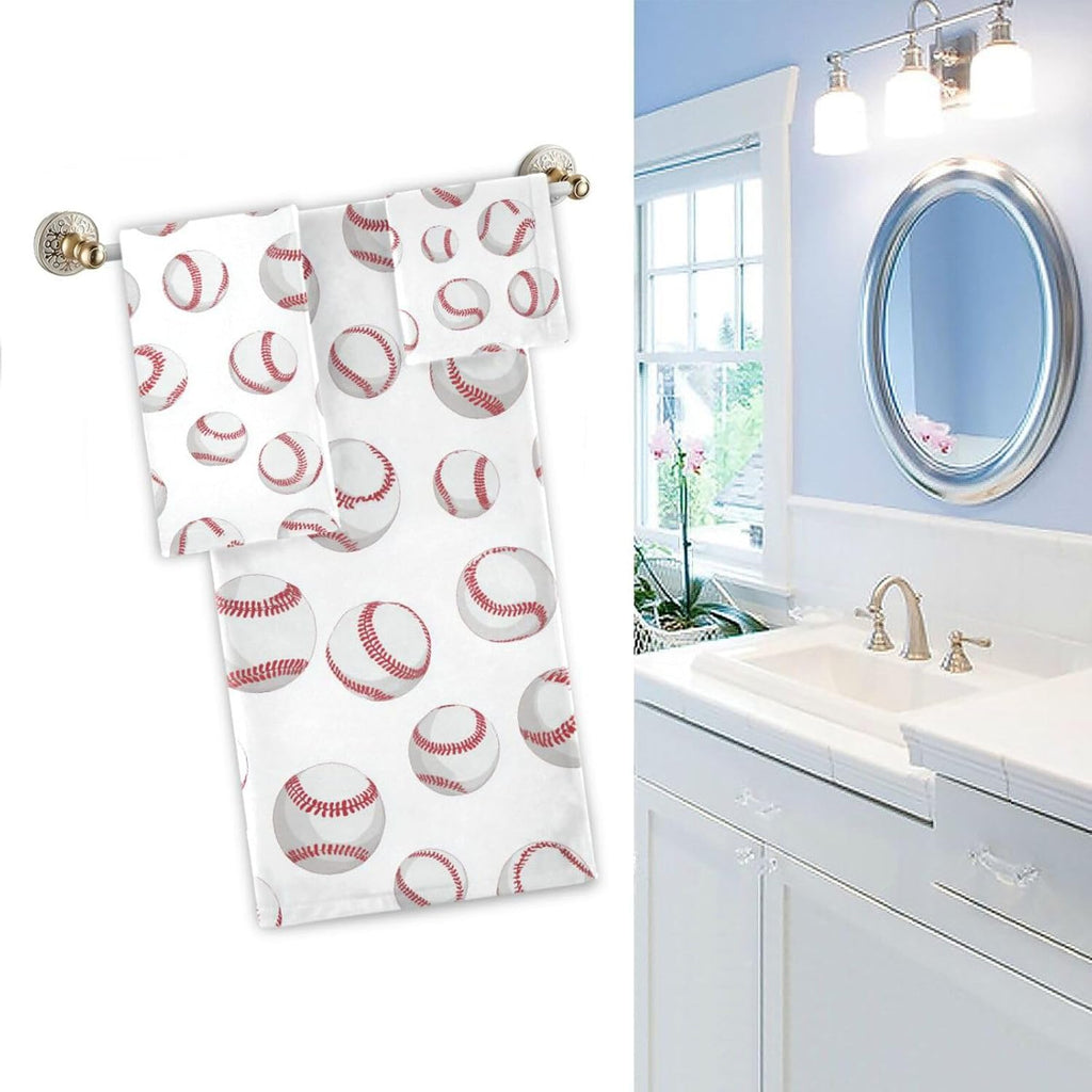 Naanle Stylish Baseball Lace Pattern Soft Luxury Decorative Set of 3 Towels, 1 Bath Towel+1 Hand Towel+1 Washcloth, Multipurpose for Bathroom, Hotel, Gym, Spa and Kitchen