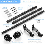 Curtain Rods for Windows 16-48", 1 Inch Black Curtain Rod, 1 Pack