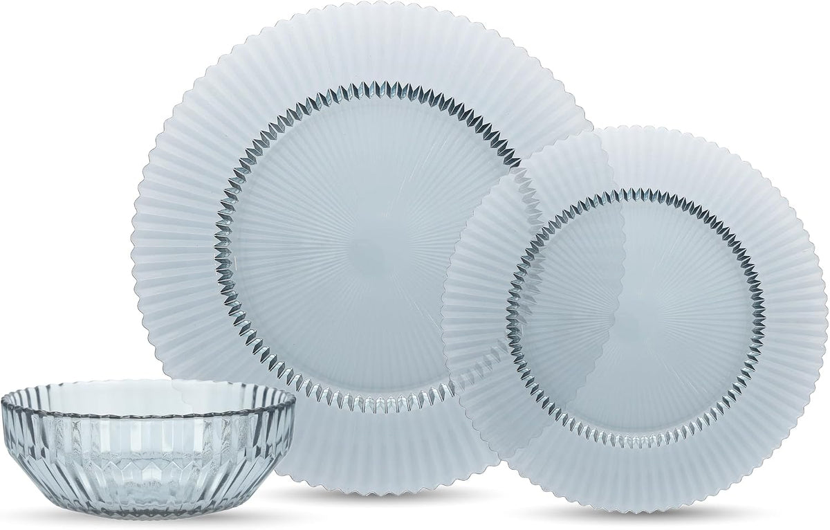 Fortessa Archie Glass 12 Piece Dinnerware Set (Service for 4), Cornflower Blue