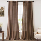 Caramel Brown Linen Curtains for Living Room 95 Inches Long Back Tab and Rod by Nanspring