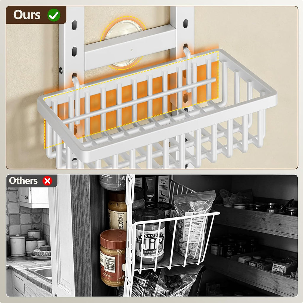 9 Tier Narrow Over The Door Pantry Organizer, 2 in 1 Wall Mount or Hanging Spice Rack with Adjustable Deep Basket, Heavy-Duty Seasoning Organizer and Storage for Kitchen Closet Bathroom (White)