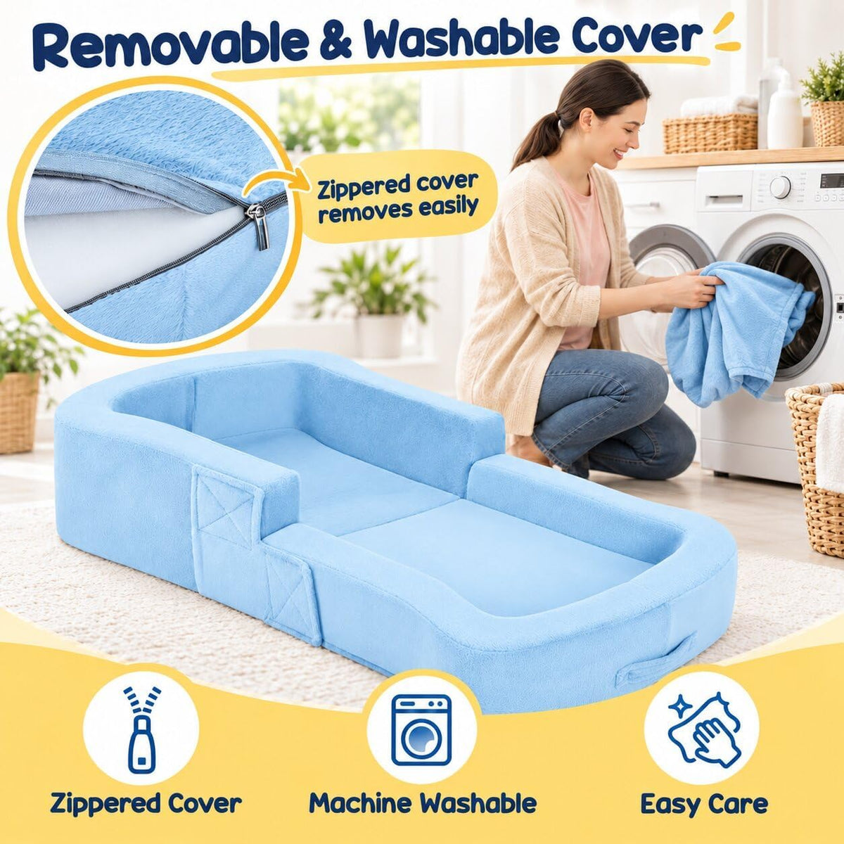 Portable Toddler Travel Bed, Soft Foldable Toddler Bed, Kids Floor Bed