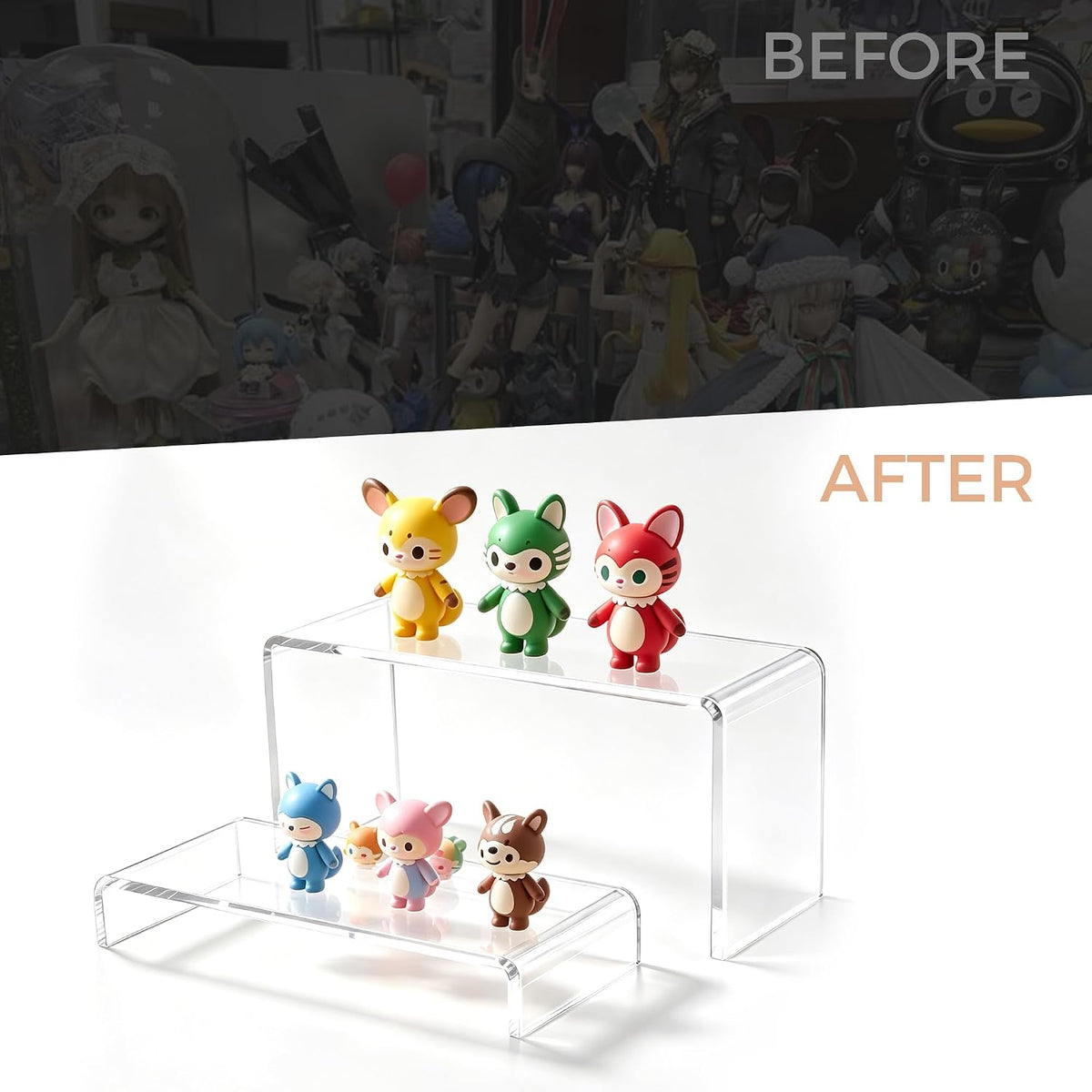 4-Pack Clear Acrylic Risers for Display – Tiered Rectangular Display Riser Shelves for Perfume, Figures & Jewelry, 4 Graduated Sizes up to 9.05"x2.95"x5.11", 5mm Thick Shelf Riser