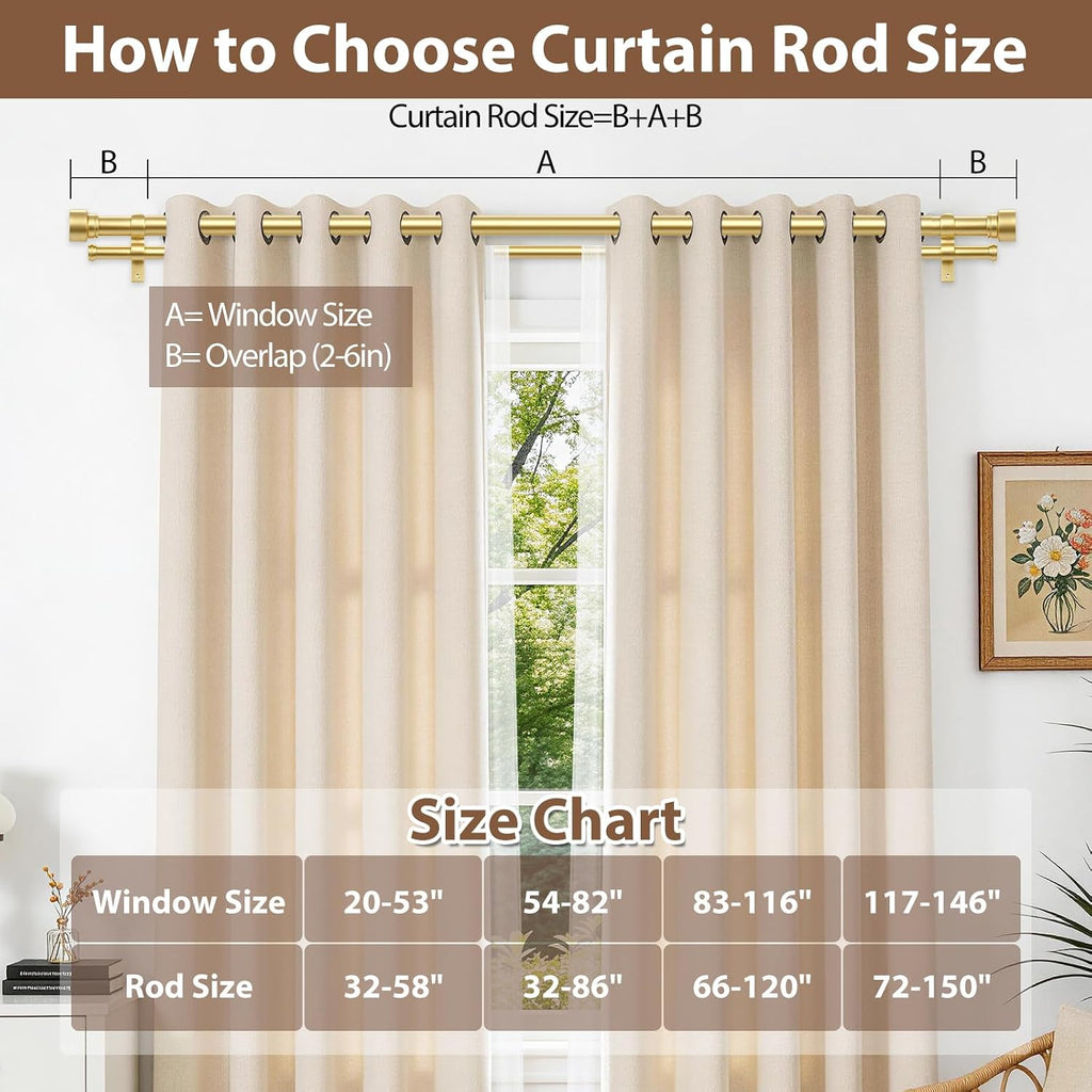 TONIAL Black Double Curtain Rods for Windows, 72-150 Inch, Simple Finials