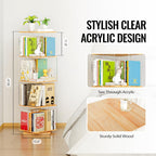 TAKEKIT Rotating Bookshelf, 360 Degree Revolving Bookcase, 4-Tier Spinning Bookshelf, Clear Acrylic & Solid Wood Rotating Bookcase for Kid’s Playroom, Bedroom and Living Room, Square