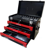 3 Drawers Tool Box with Key Locking and Ball-Bearing Drawers,Multifunctional Home Repair Kit w/Wrench/Screwdriver/Pliers/Hammer,for DIY Enthusiast,Mechanic, Maintenance Worker,Black