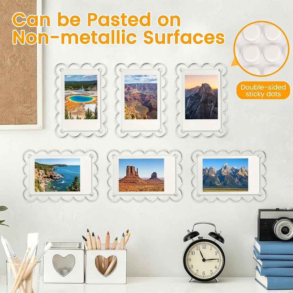 10 Pack Acrylic Fridge Magnetic Frame for Polaroid, 2.36x3.54 In Mini Picture Frames Clear for Fujifilm Instax Mini, 2 Sided Photo Refrigerator Magnet Picture Display Clear Frame Petal