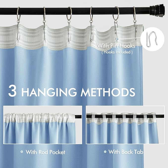 MIULEE Sky Blue Back Tab Blackout Curtains 120 Inch Long 2 Panels Set - Image 3