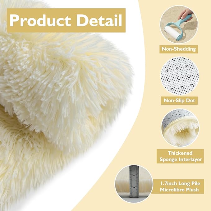 8x10 Fluffy Area Rugs for Living Room, Shag Area Rug for Bedroom, Ivory Soft - Image 4