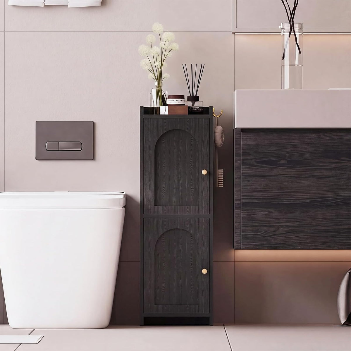 Arbuxzuy Small Bathroom Storage Cabinet with 2 Doors and Adjustable Shelf