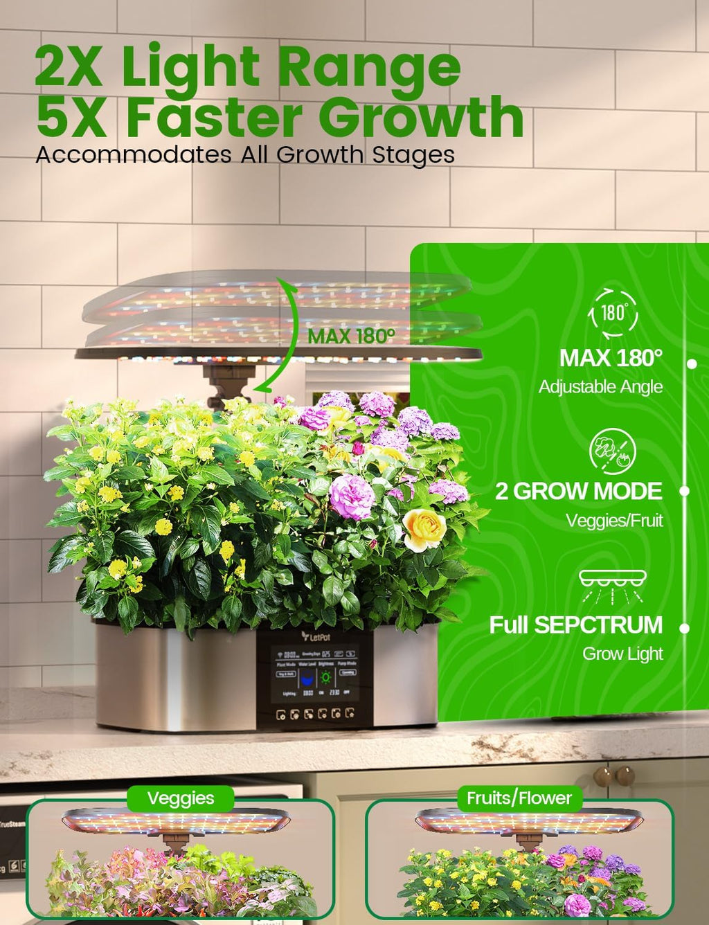 LetPot LPH-Max Hydroponics Growing System Kit, 21 Pods APP & WiFi Automatic Controlled Smart Indoor Garden with 36W LED Grow Light, Auto Drip Irrigation Kits, Self-Managed Nurturing & Watering