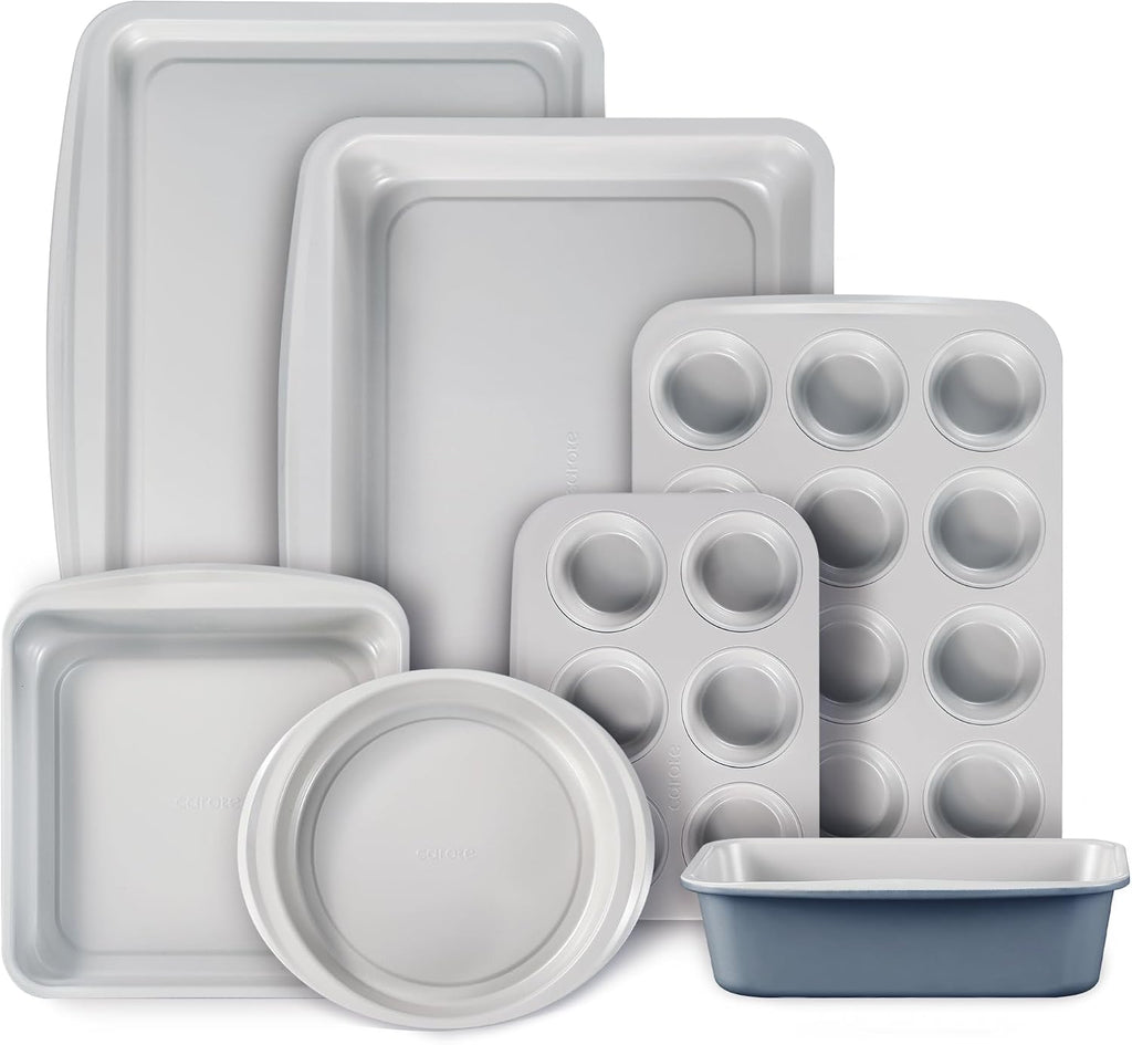 CAROTE 7-Piece Baking Pans Set, Nonstick Bakeware Sets, Gray & Khaki