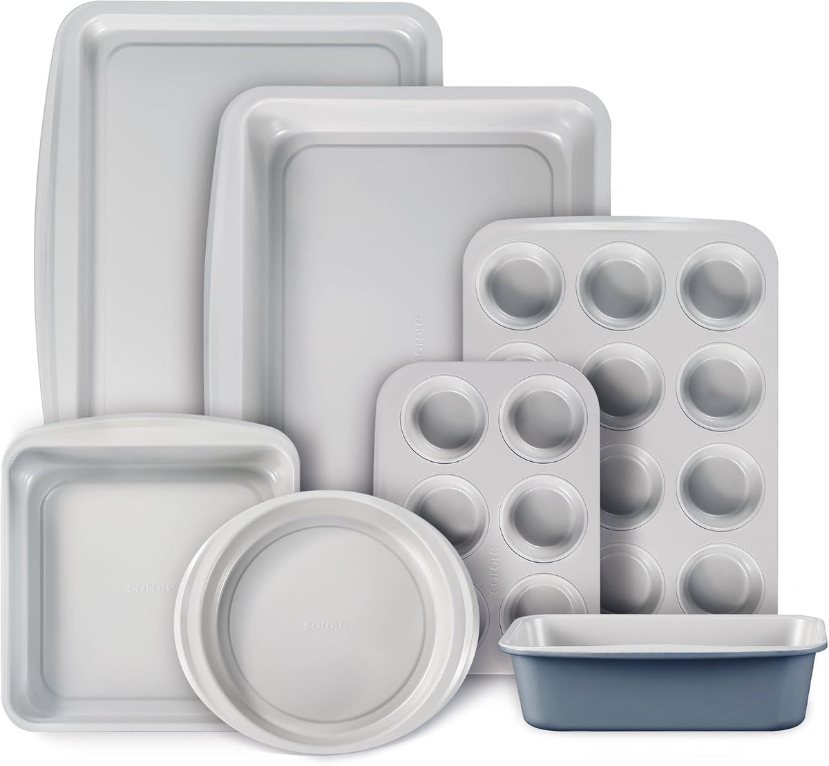 CAROTE 7-Piece Baking Pans Set, Nonstick Bakeware Sets, Gray & Khaki