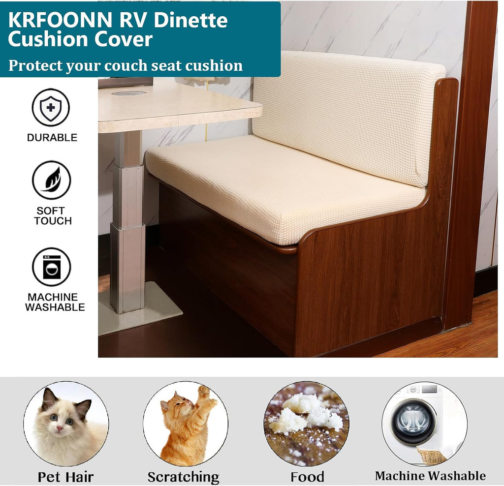 KRFOONN RV Dinette Cushion Covers Stretch Camper Cushions Cover, Beige