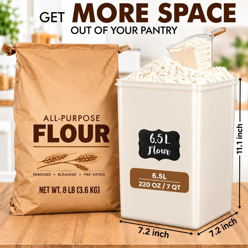 2 PC [7 Qt/ 6.5L/ 220 Oz] Large Flour Storage Containers with Airtight Lids